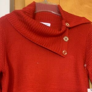Calvin Klein Red Cowl Neck Sweater with Button Accents